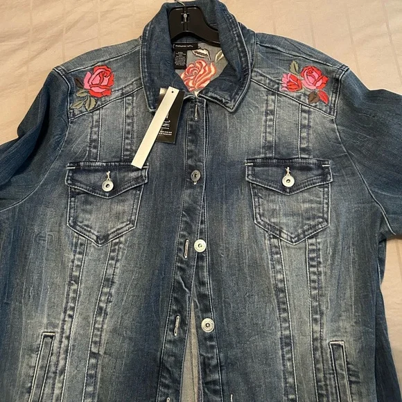 NWT INC (International Concept) Denim Floral Embroidered Jacket - Picture 9 of 10